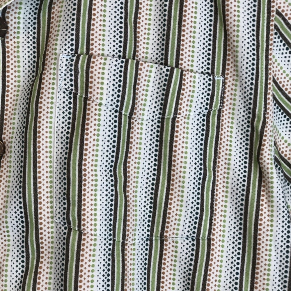 Prana Men Green Brown Stripe Dot Short Sleeve Cotton Blend Button Up Shirt Large - Picture 4 of 7